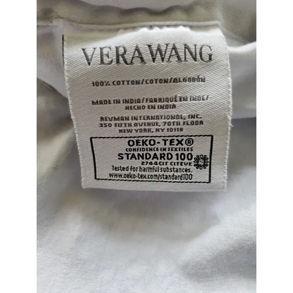 Vera Wang Designer QUEEN FLAT & FITTED Sheets Set 100% Cotton Blue Gray‎ Floral